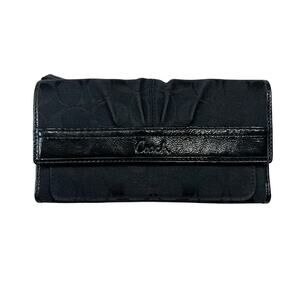 Coach | Soho Signature Jacquard Canvas Leather Pleated Black Designer Wallet